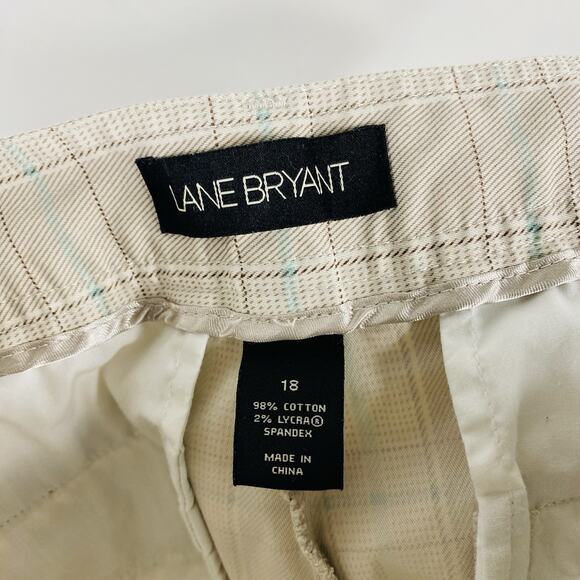 Lane Bryant Plus Size 18 Plaid Cropped Capri Pants Tan Cotton Blend Casual - Picture 4 of 5